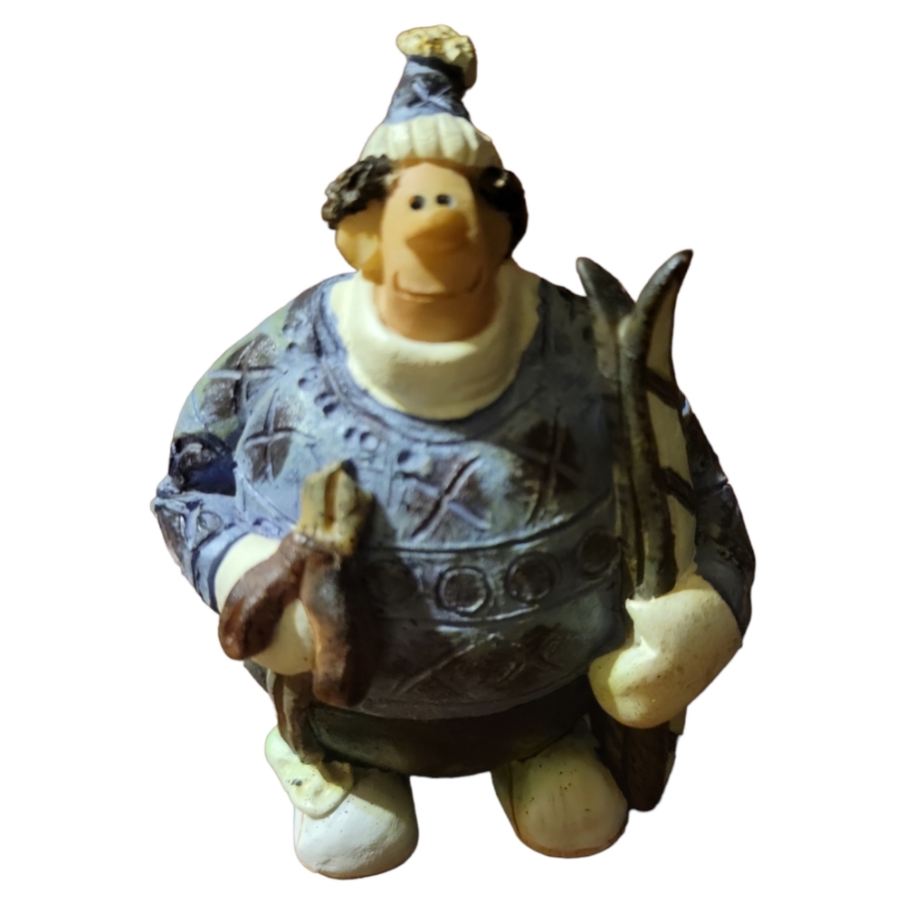 Vtg SARA MEADOWS BALLOON PEOPLE "SKIER" POTTERY SCULPTURE Winter